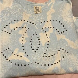 Comfort Colors Sky Blue and Cream Sweatshirt with Studded Design